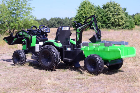 MEGA TRAKTOR Z ŁADOWARKĄ,KOPARKĄ, PRZYCZEPĄ 24 V SUPER-MOC SX-2068-ZIELONY
