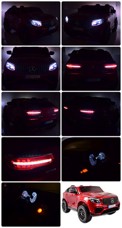MERCEDES GLC 63S LICENCJA, 4X4, 2x12V, WALIZKA, MIĘKKIE KOŁA EVA, MIĘKKIE SIEDZENIE, LAKIER POLEROWANY, FULL OPCJA/XMX608