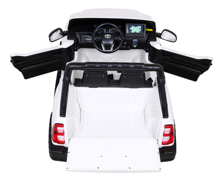 Toyota Hilux na akumulator dla dzieci Biały Pickup + Napęd 4x4 + Pilot + 2 bagażniki