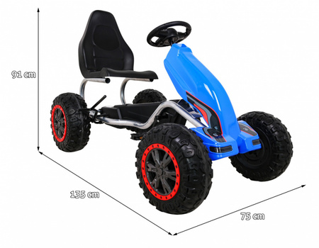 Duży Gokart Strong na pedały dla dzieci Niebieski + Obciążenie 100 kg + Koła EVA + Hamulec ręczny + Sportowy fotel