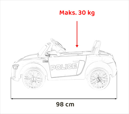 Audi R8 Policja na akumulator dla dzieci + Pilot + EVA + Wolny Start + MP3 LED
