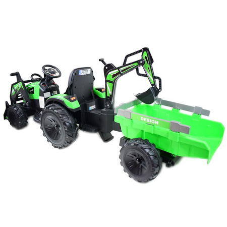 MEGA TRAKTOR Z ŁADOWARKĄ,KOPARKĄ, PRZYCZEPĄ 24 V SUPER-MOC SX-2068-ZIELONY