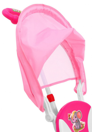 3-kołowy Rowerek dla dzieci Słonik Różowy + Dźwięki + Daszek + Barierka + Podnóżek + Rączka + Schowek