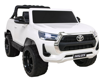 Toyota Hilux na akumulator dla dzieci Biały Pickup + Napęd 4x4 + Pilot + 2 bagażniki