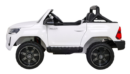 Toyota Hilux na akumulator dla dzieci Biały Pickup + Napęd 4x4 + Pilot + 2 bagażniki