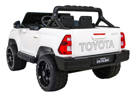 Toyota Hilux na akumulator dla dzieci Biały Pickup + Napęd 4x4 + Pilot + 2 bagażniki
