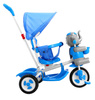 3-kołowy Rowerek dla dzieci Słonik Niebieski + Dźwięki + Daszek + Barierka + Podnóżek + Rączka + Schowek