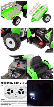 SUPER TRAKTOR BLOW - NA AKUMULATOR Z PRZYCZEPĄ, MIĘKKIE KOŁA, MIEKKIE SIEDZENIE, PILOT/XMX611