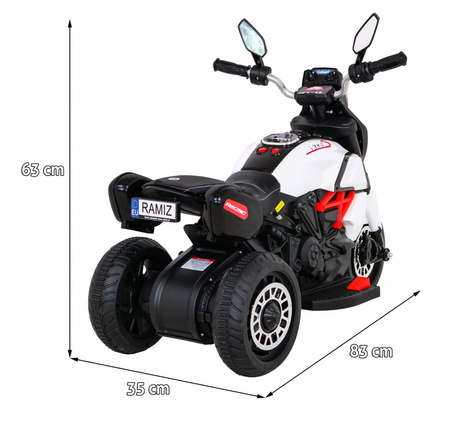 Motorek Fast Tourist na akumulator dla dzieci Biały + Audio + Światła + Ekoskóra