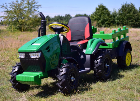 MEGA TRAKTOR Z PRZYCZEPĄ, KOŁA POMPOWANE, MIĘKKIE SIEDZENIE, PILOT, NOWOCZESNY PANEL, FUNKCJA BUJANIA/TT990D