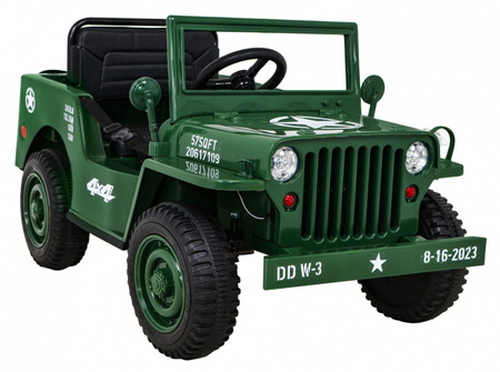 Autko Wojskowe Retro dla dzieci Zielony + Napęd 4x4 + Pilot + 2 Bagażniki