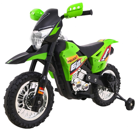 Motorek Cross dla dzieci Pojazd na akumulator Zielony + Pomocnicze kółka + Dźwięki LED