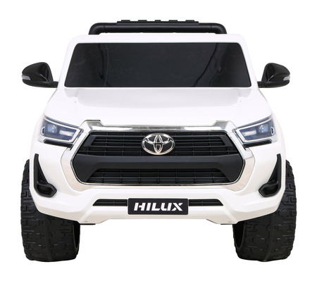 Toyota Hilux na akumulator dla dzieci Biały Pickup + Napęd 4x4 + Pilot + 2 bagażniki