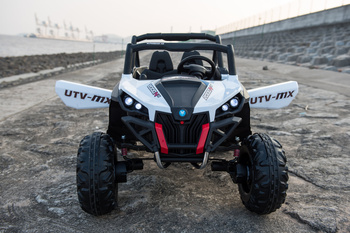 Buggy SuperStar dla dzieci Biały + MP4 + Napęd 4x4 + Pilot + Bagażnik + LED + Blokada drzwi