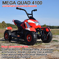MEGA WIELKI QUAD, METALOWA KONSTRUKCJA, AMORTYZATORY, POMPOWANE KOŁA, LAKIER,GAZ W  MANETCE, MIĘKKIE SIEDZENIE/6688